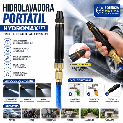Hidrolavadora Portátil HydroMax™ | Triple Chorro de Alta Presión